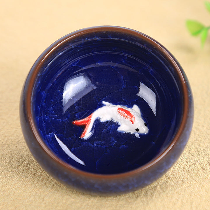 Buddha Stones Cute Koi Fish Ceramic Teacup Kung Fu Tea Cup Bowl 45ml