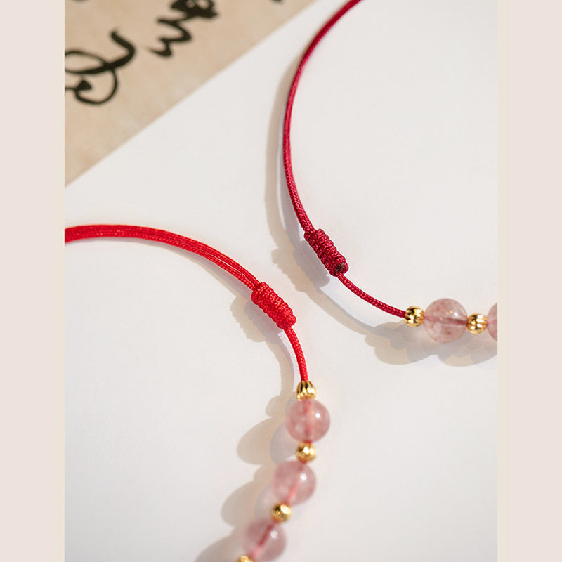 Buddha Stones Strawberry Crystal Beads Luck Red String Anklet