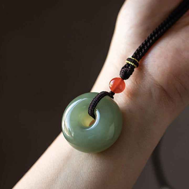 Natural Round Jade Gray Jade Peace Buckle Luck Necklace Pendant