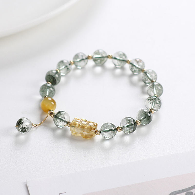 Buddha Stones Green Phantom Citrine PiXiu Confidence Bracelet