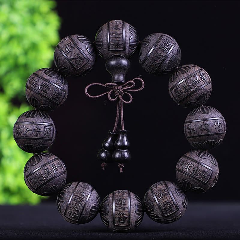 Buddha Stones Chinese Zodiac Rosewood Ebony Boxwood Copper Coin PiXiu Carved Warmth Bracelet