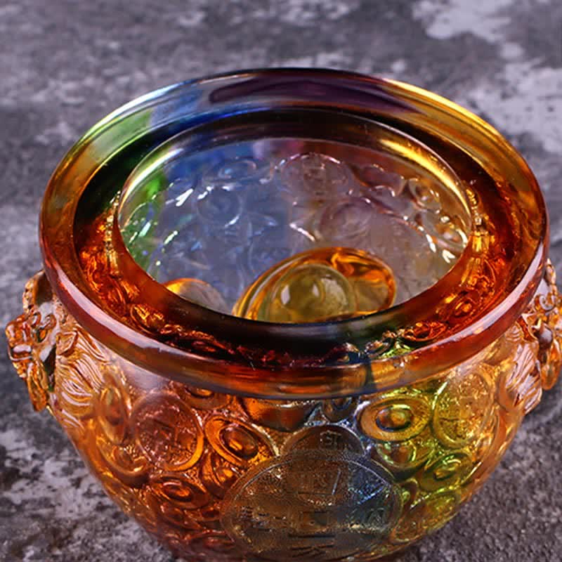 Handmade Liuli Crystal Treasure Bowl Art Piece Home Decoration