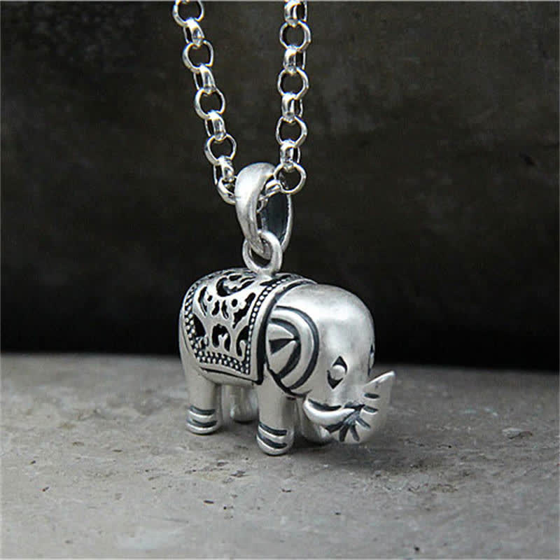 990 Sterling Silver Elephant Strength Necklace Pendant