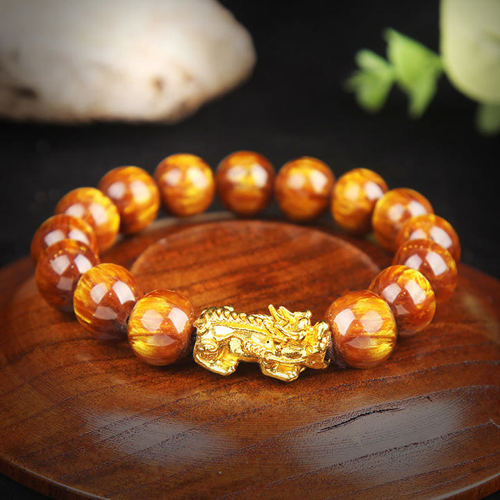 Buddha Stones Lucky Golden Tiger Eye Abundant Pixiu Bracelet