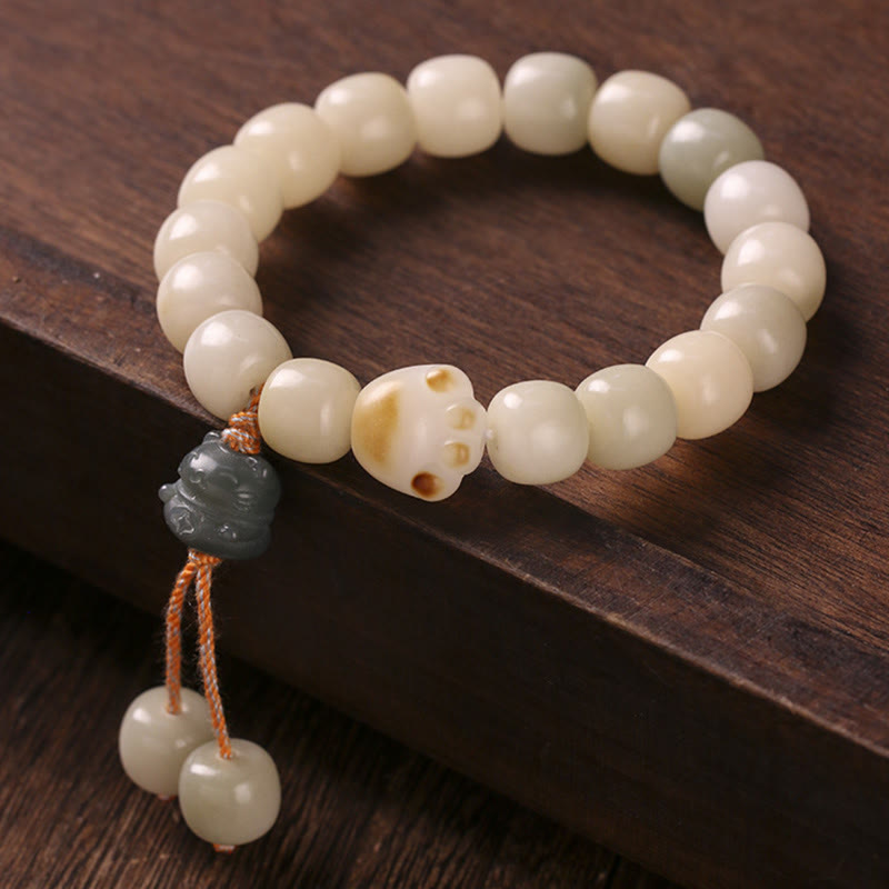 Buddha Stones Lucky Cat Bodhi Seed Cat Paw Peace Bracelet