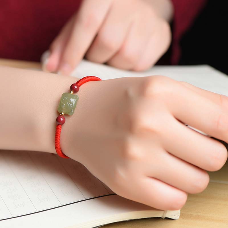 Buddha Stones Jade Cinnabar Lucky Tiger String Bracelet