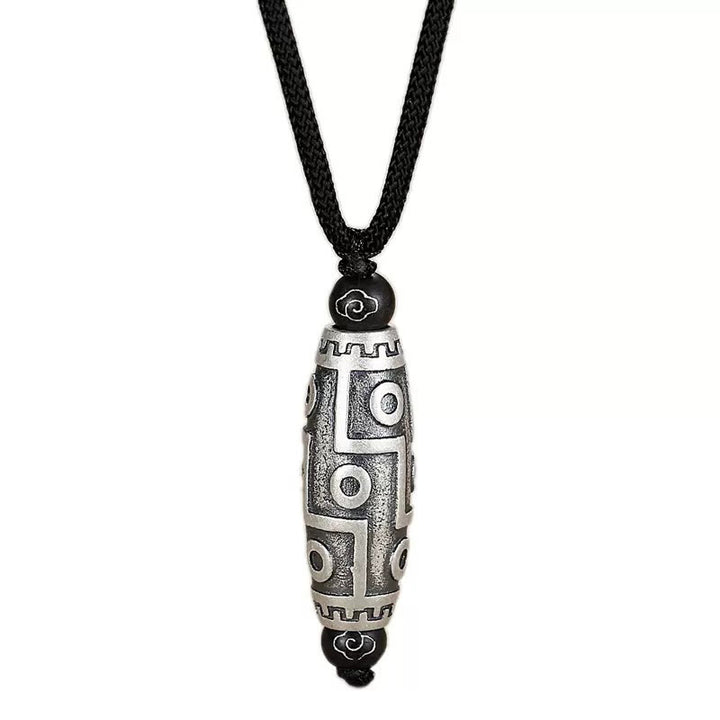 Buddha Stones Tibet Nine-Eye Dzi Bead Pattern Copper Auspicious Clouds Wealth Necklace Pendant