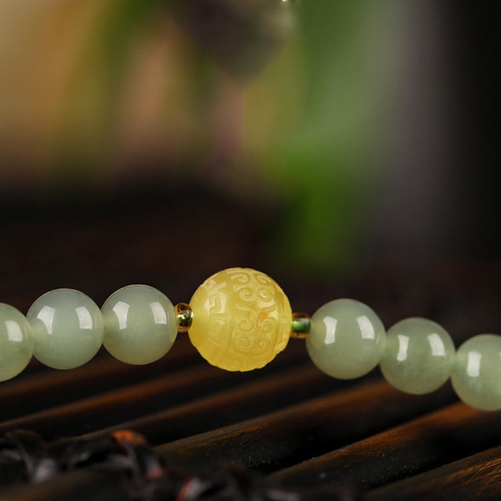 Jade Red Agate Amber Laughing Buddha Prosperity Bracelet