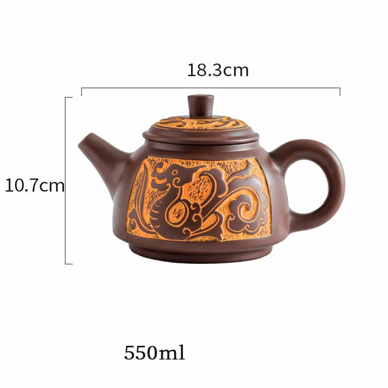 Auspicious Clouds Dragon Phoenix Chinese Gongfu Tea Set Ceramic Teapot