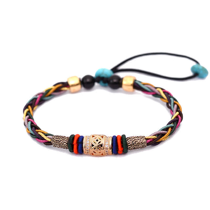 Buddha Stones Tibetan Handmade Eight Thread Knot Copper Coin Luck Weave String Bracelet