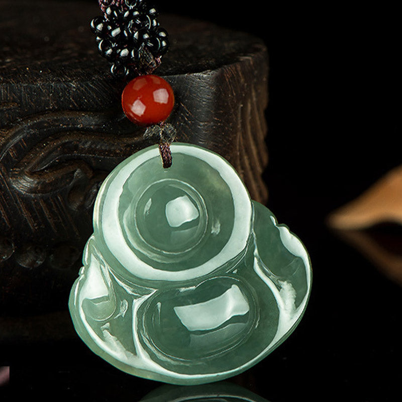 Laughing Buddha Jade Abundance String Necklace Pendant