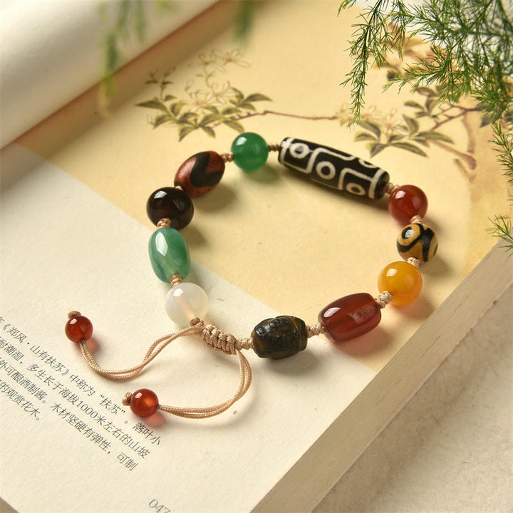 Buddha Stones Tibetan Nine-Eye Dzi Bead Agate Wealth Protection Bracelet