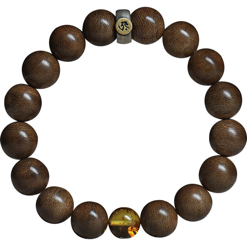 Buddha Stones Chinese Zodiac Natal Buddha Kalimantan Agarwood Red Agate Amber 925 Sterling Silver Bracelet