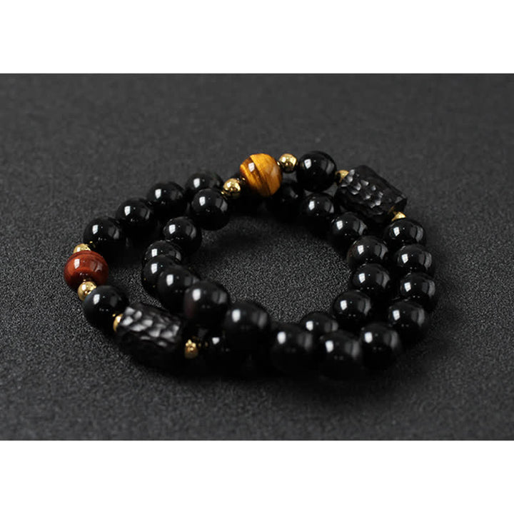 Black Obsidian Ebony Wood Red Tiger Eye Strength Couple Bracelet