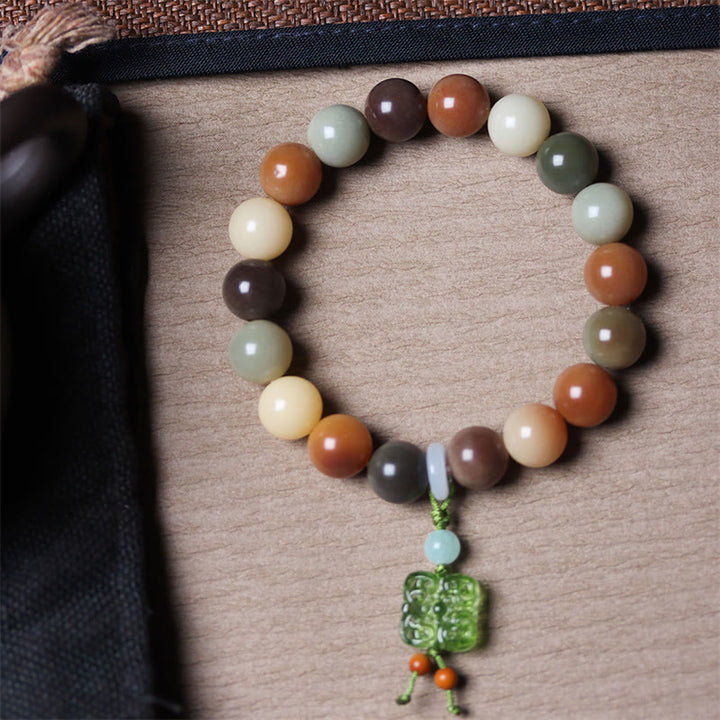 Buddha Stones Natural Multicolored Gradient Bodhi Seed Liuli Glass Charm Peace Bracelet