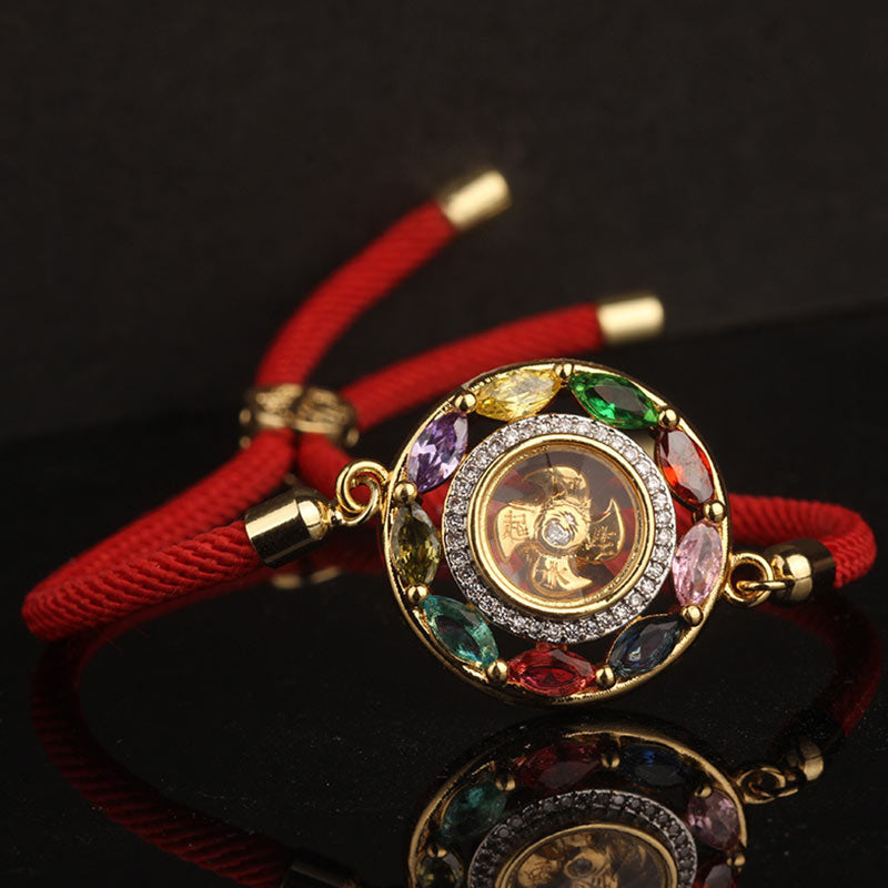 Buddha Stones Colorful Zircon Copper Wealth Luck Rotation Bracelet Necklace Pendant