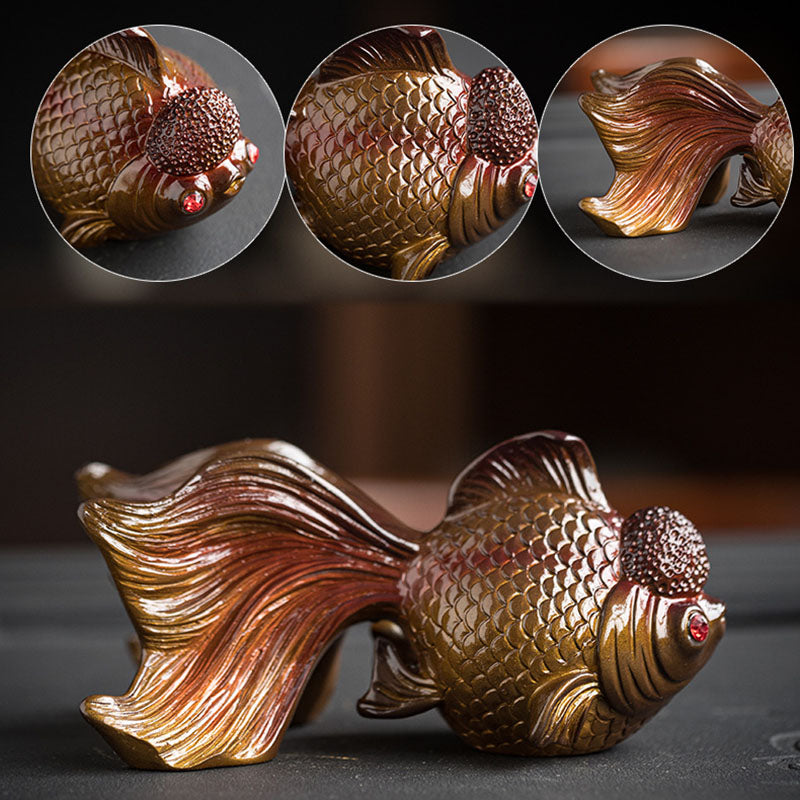 Buddha Stones Color Changing Koi Fish Resin Tea Pet Wealth Home Figurine Decoration