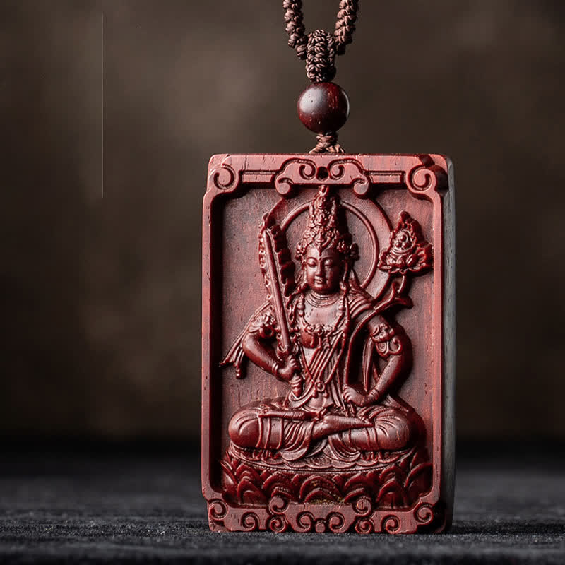 Chinese Zodiac Natal Buddha Small Leaf Red Sandalwood Protection Necklace Pendant