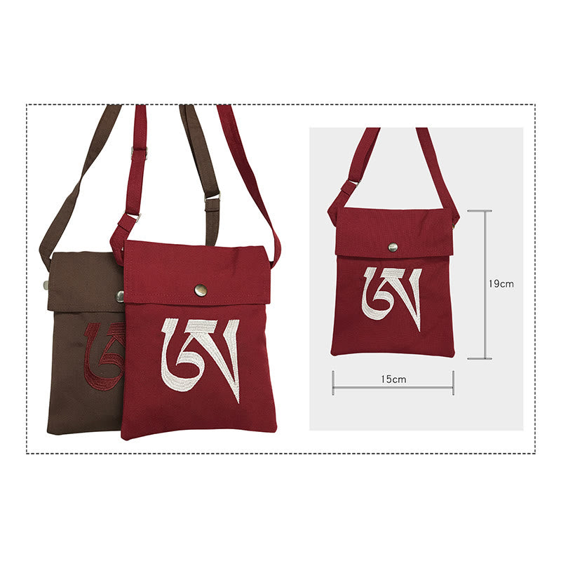 Handmade OM Mantra Embroidered Spiritual Mind Practice Cotton Crossbody Bag Shoulder Bag Cellphone Bag