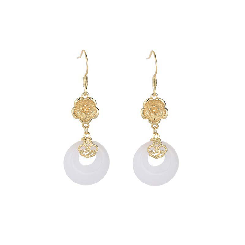 FengShui White Jade Blessing Drop Earrings