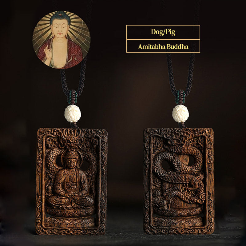 Chinese Zodiac Natal Buddha Brunei Agarwood PiXiu Dragon Peace Necklace Pendant