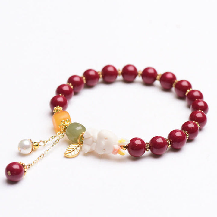 Year of the Rabbit Cinnabar Hetian Jade Bunny Beaded Blessing Bracelet