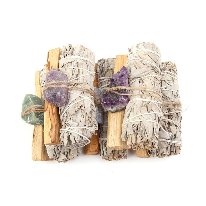 Buddha Stones Natural Palo Santo Amethyst Green Aventurine Crystal White Sage Smudge Purify Altar Set Spiritual Supplies