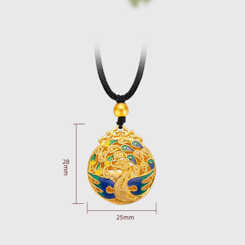 Buddha Stones Phoenix Fu Character Luck Protection Necklace Pendant