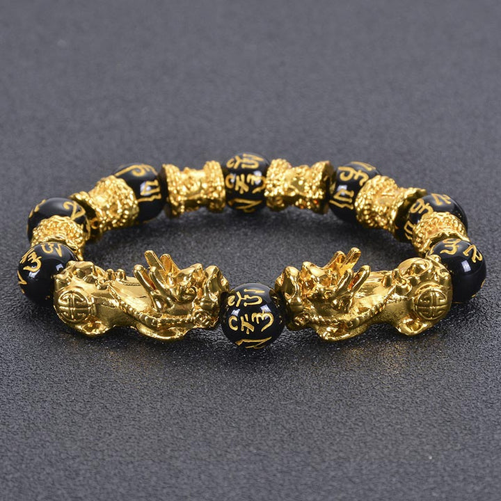 Buddha Stones Double Pixiu Obsidian Wealth Bracelet