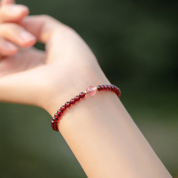 Buddha Stones Natural Garnet Strawberry Quartz Calm Bracelet