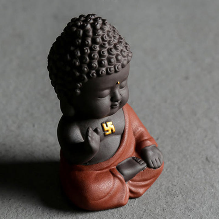 Buddha Stones Small Buddha Serenity Purple Clay Home Desk Decoration