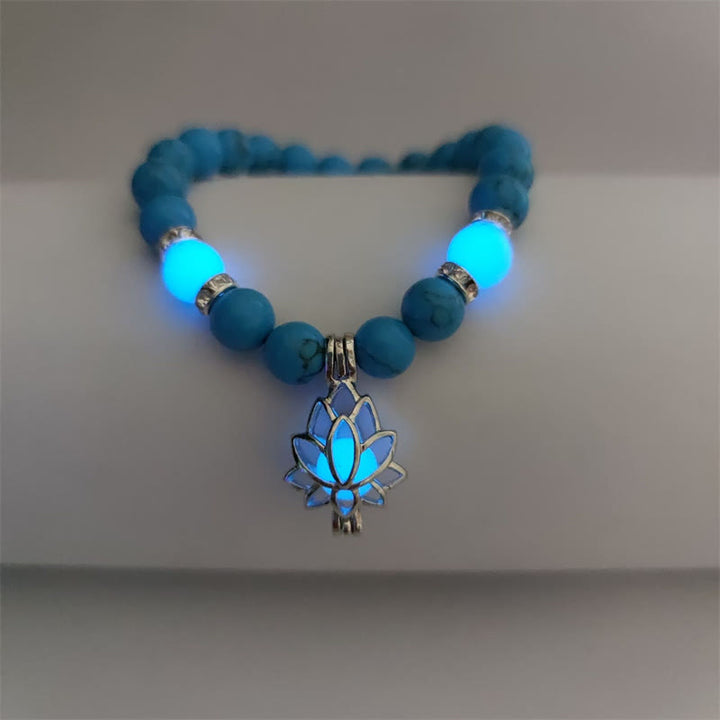 Buddha Stones Tibetan Turquoise Glowstone Luminous Bead Lotus Protection Bracelet