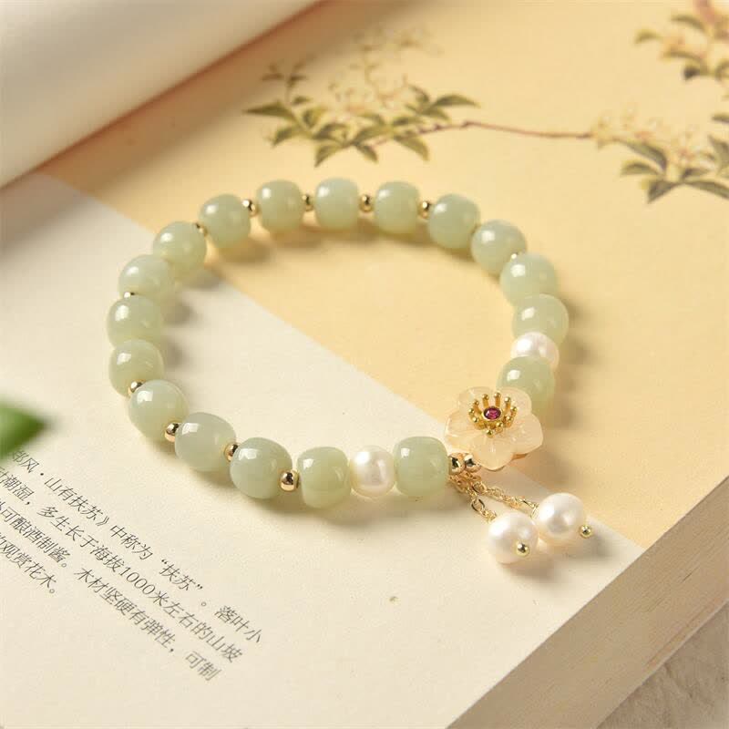 Hetian Jade Flower Pearl Happiness Abundance Bracelet