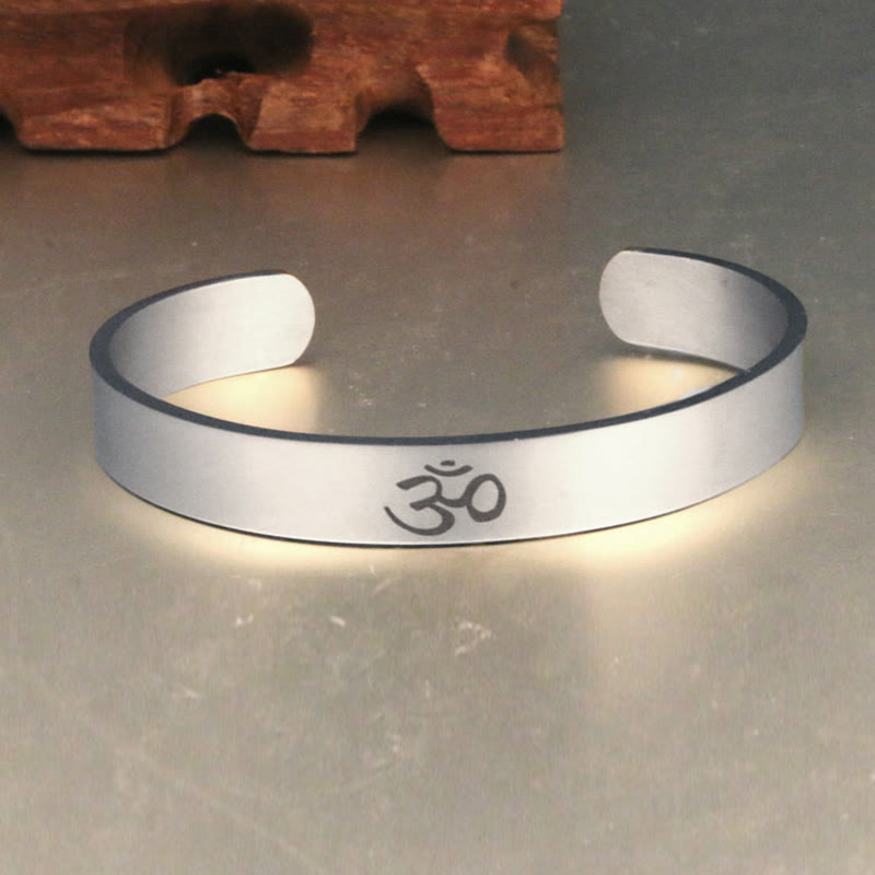 Buddha Stones Tibetan OM Symbol Mindfulness Cuff Bracelet Bangle