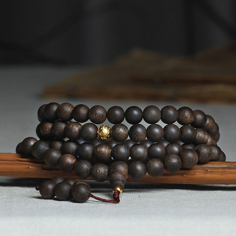 108 Mala Beads 999 Pure Gold Beads Rare Brunei Agarwood Peace Strength Bracelet