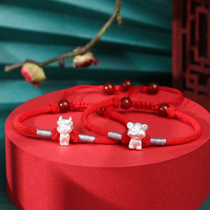 Buddha Stones 999 Sterling Silver Chinese Zodiac Luck Strength Red String Bracelet