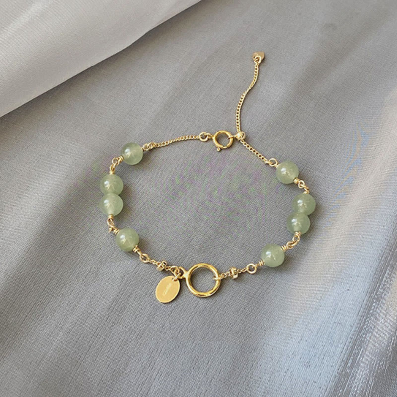 14k Gold Plated Hetian Jade Beaded Prosperity Chain Bracelet