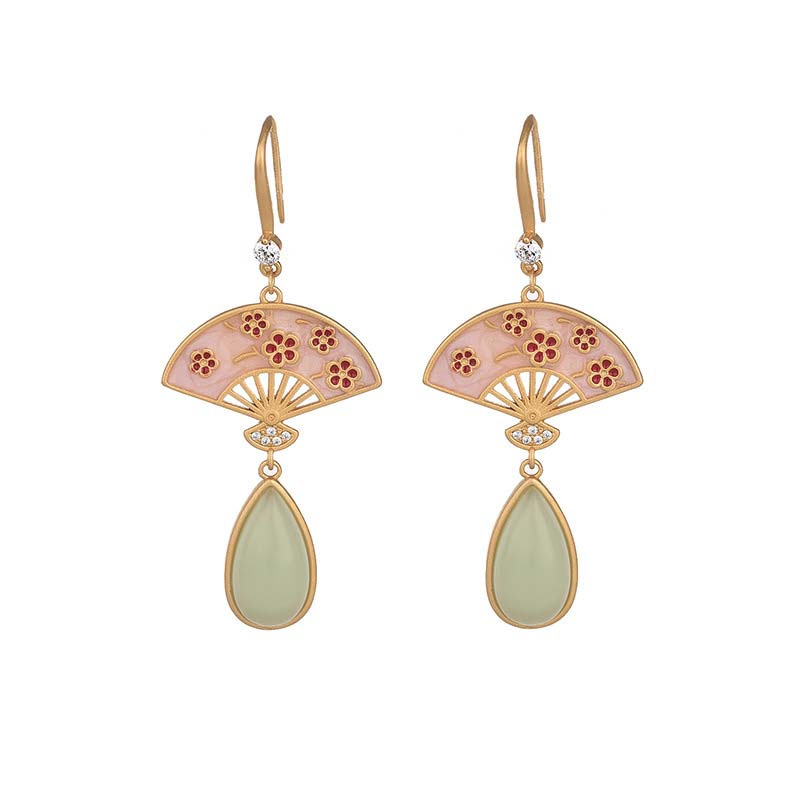 Buddha Stones Natural Green Aventurine Fan Pattern Luck Drop Earrings