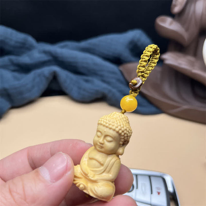 Buddha Stones Tathagata Buddha Serenity Peace Boxwood Keychain