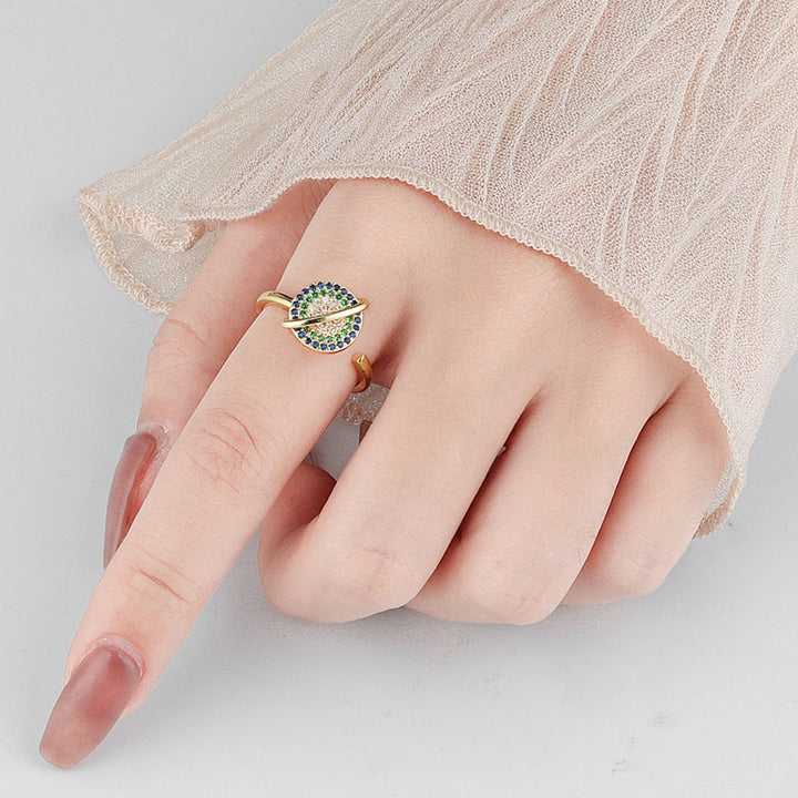 Colorful Zircon Copper Wealth Rotatable Ring