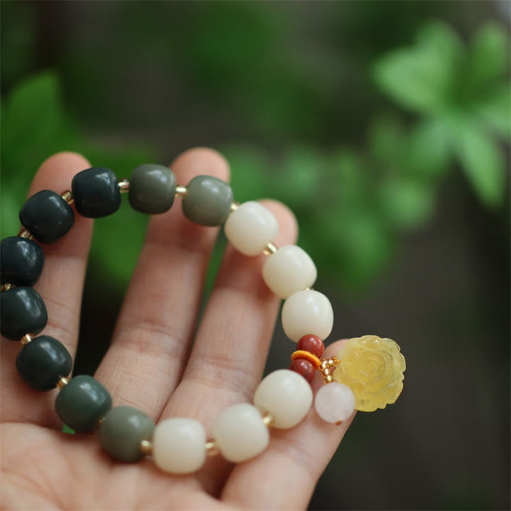 Buddha Stones Gradient Bodhi Seed Amber Lotus Peace Bracelet