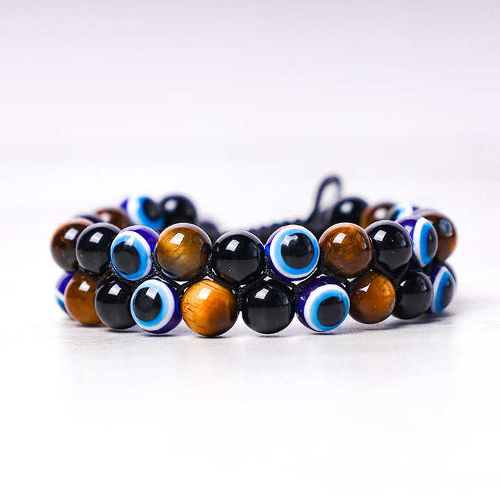 Buddha Stones Evil Eye Hematite Tiger Eye Protection Beaded Bracelet