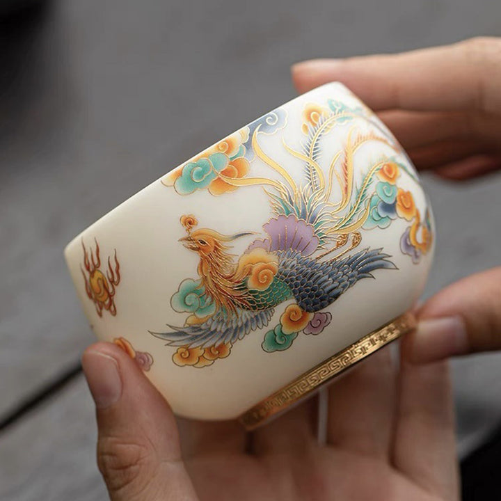 Buddha Stones Dragon Phoenix Auspicious Clouds Ceramic Teacup Kung Fu Tea Cup