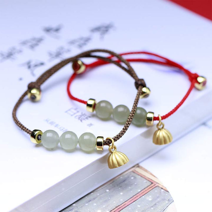 Buddha Stones Natural Jade Lotus Seed Strength Red String Weave Bracelet