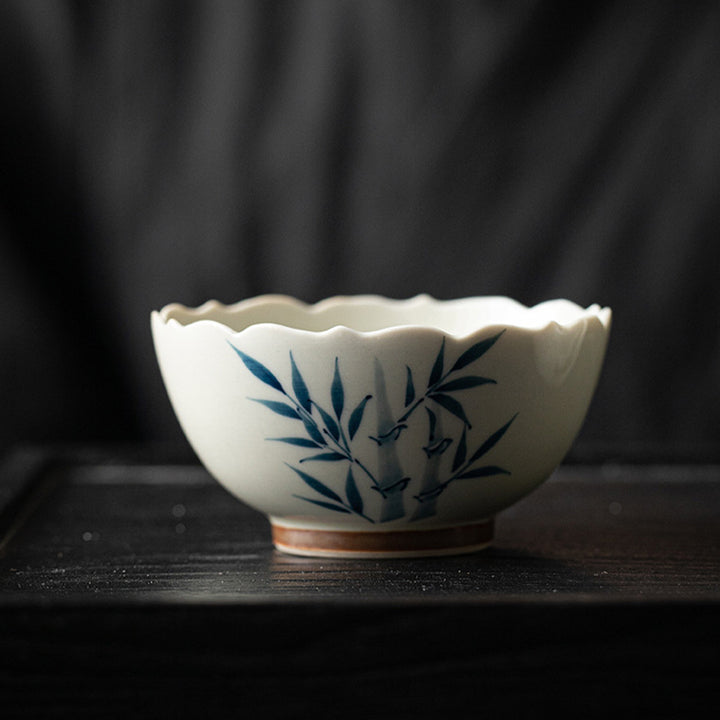 Buddha Stones Small Blue Bamboo Leaves Ceramic Teacup Kung Fu Tea Cup Bowl