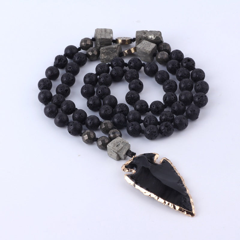 Buddha Stones Natural Lava Rock Yoga Meditation Necklace Arrow Pendant