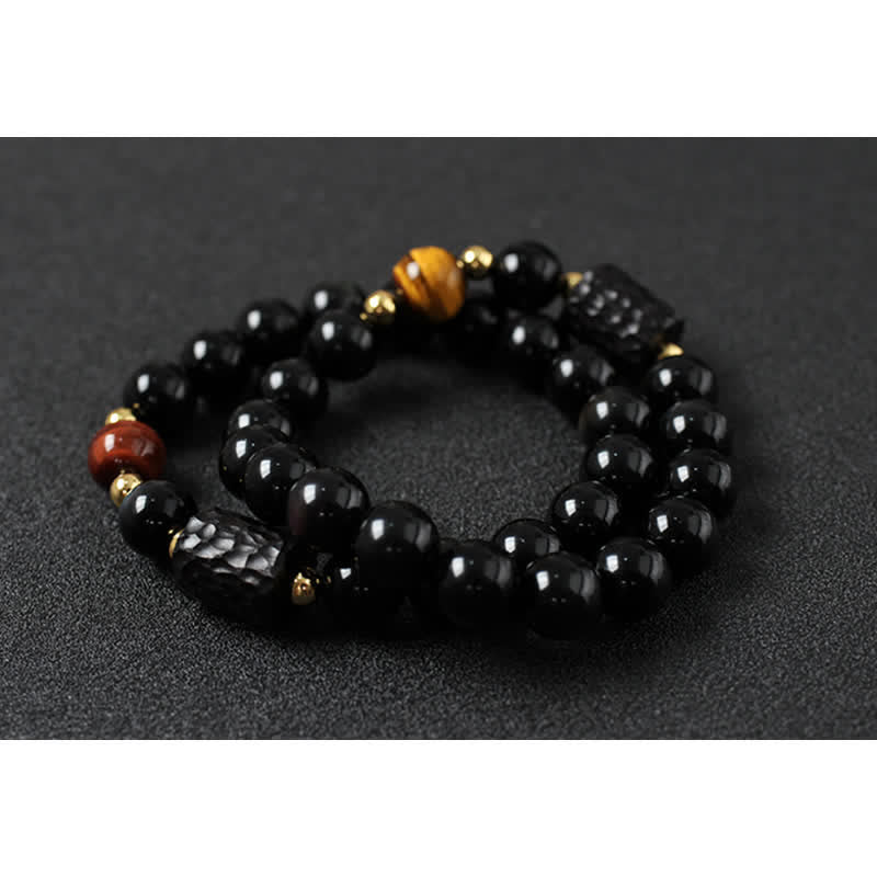 Black Obsidian Ebony Wood Red Tiger Eye Strength Couple Bracelet