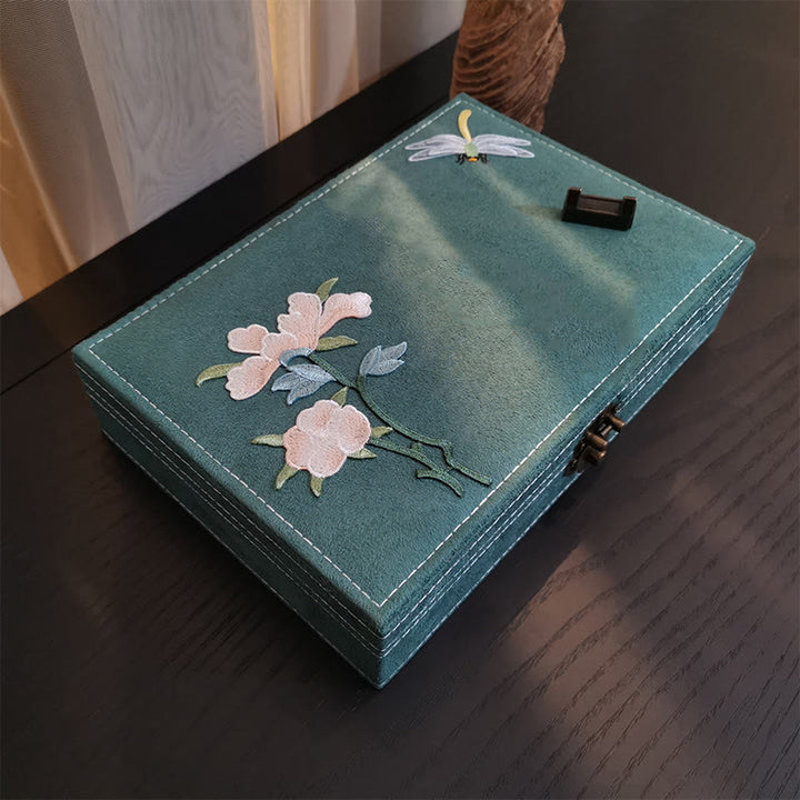 Buddha Stones Flowers Dragonfly Jewelry Box Organizer Single Layer Jewelry Storage Box Flannel Box