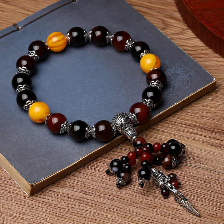 Natural Tiger Eye Red Agate Dragon Vein Agate Stone Vajra Dorje Power Healing Bracelet Car Decoration