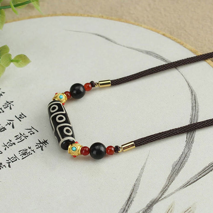 Buddha Stones Tibetan Nine-Eye Dzi Bead Protection Blessings String Necklace Pendant